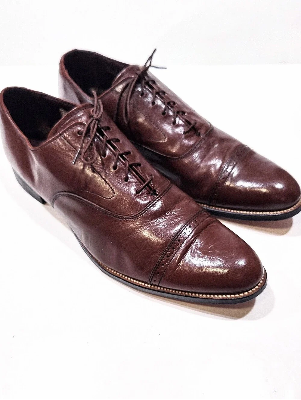 Stacy Adams Men's Brown Leather Cap Toe Oxford Dress Shoes Size 12 D